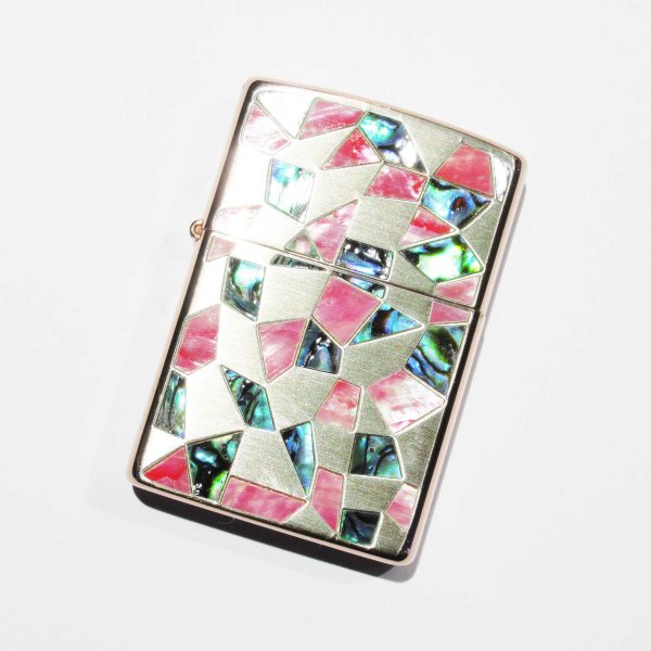 Photo1: Zippo Broken Design Shell Inlay Silver Satena Pink Gold Plating Japan Limited Oil Lighter (1)