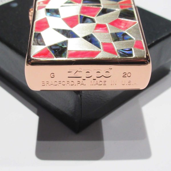 Photo5: Zippo Broken Design Shell Inlay Silver Satena Pink Gold Plating Japan Limited Oil Lighter (5)