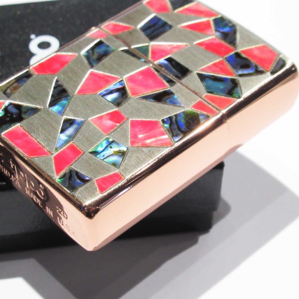 Photo4: Zippo Broken Design Shell Inlay Silver Satena Pink Gold Plating Japan Limited Oil Lighter (4)