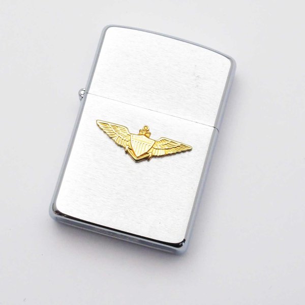 Photo1: Vintage Zippo Navy Wing Gold Metal Chrome Satena 1988 Oil Lighter (1)