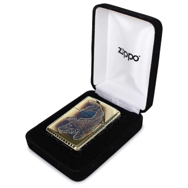 Photo4: Zippo Armor Case Carp Arabesque 5-sides Etching Oxidized Brass Plating Gold Tank Japan Limited Oil Lighter (4)
