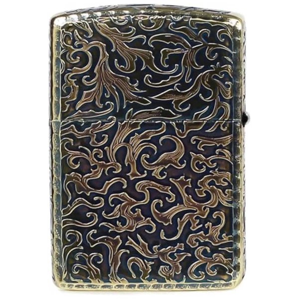 Photo2: Zippo Armor Case Carp Arabesque 5-sides Etching Oxidized Brass Plating Gold Tank Japan Limited Oil Lighter (2)