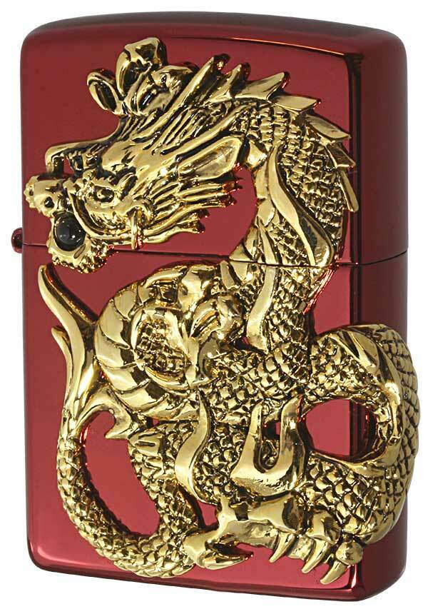 Zippo Rampage Gold Dragon 2-sides Metal Onyx Red Japan 1000 Limited Oil Lighter