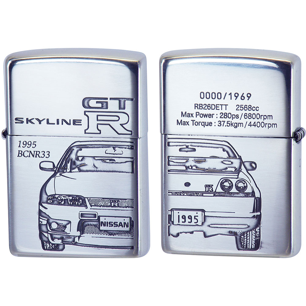 Zippo NISSAN SKYLINE GT-R BCNR33 Both Sides Etching Oxidized Silver Plating  Japan Limited Oil Lighter