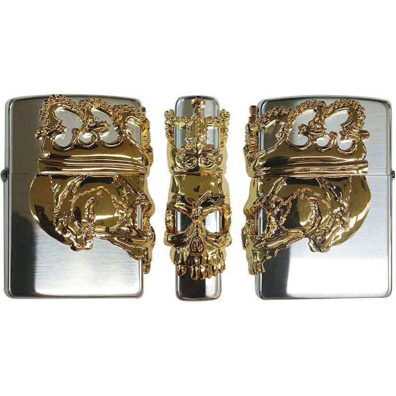 Zippo Skull King Beauty Beast Crown 3-sides Metal Japan Limited Silver Gold  Plating Oil Lighter