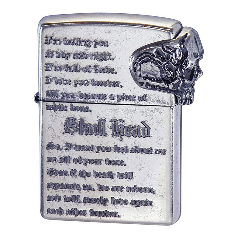 Zippo Skull Face 3-sides Metal Nickel Barrel Plating Etching Japan