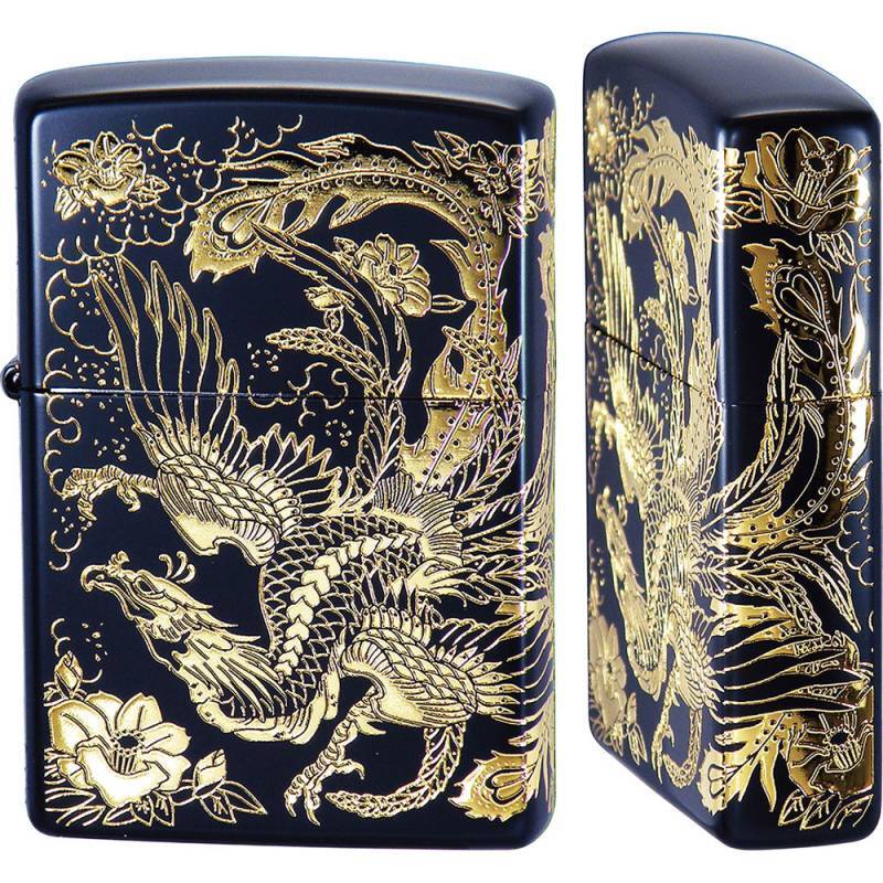 Zippo Flying Phoenix 2-sides Etching Ion Black Gold Plating Japan