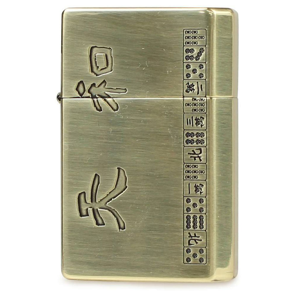 Gear Top Heavenly Hand Mah-jong Design Kanji 天和 Oil Lighter Made in JAPAN Brass