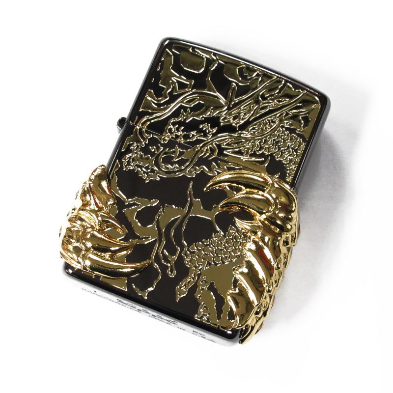 Zippo Dragon Claw 4-sides Metal Black Nickel Gold Plating Etching Japan Limited Oil Lighter