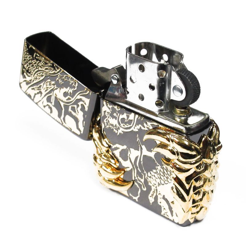 Zippo Dragon Claw 4-sides Metal Black Nickel Gold Plating Etching Japan  Limited Oil Lighter