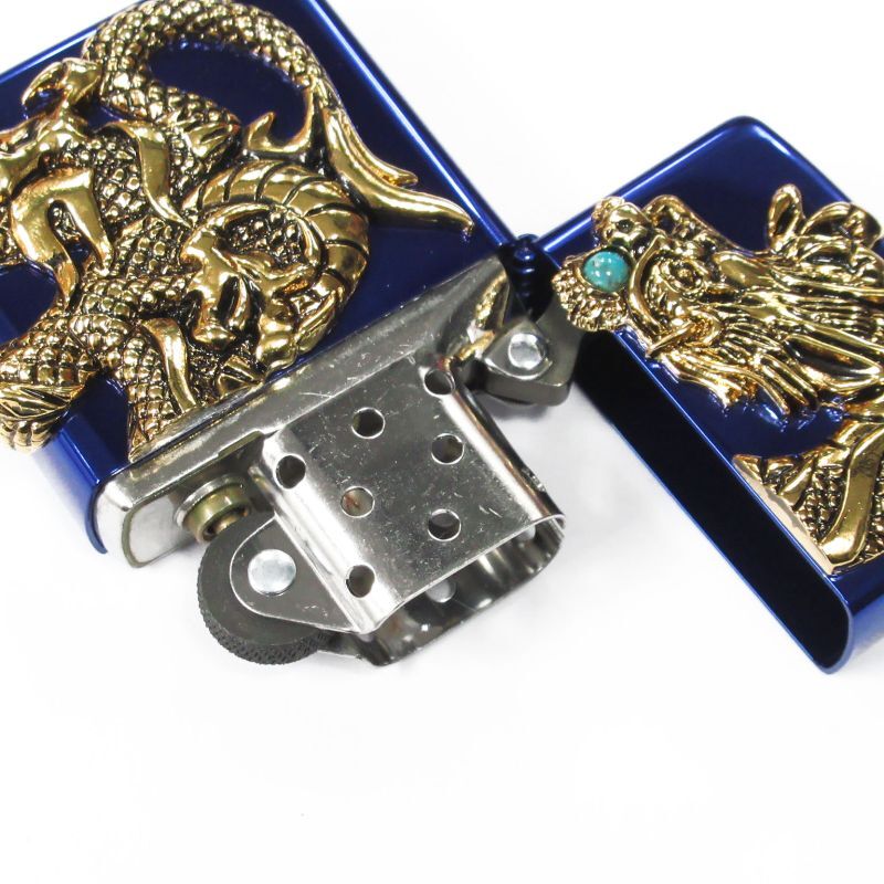 Zippo Rampage Gold Dragon 2-sides Metal Turquoise Blue Japan 100 Limited  Oil Lighter
