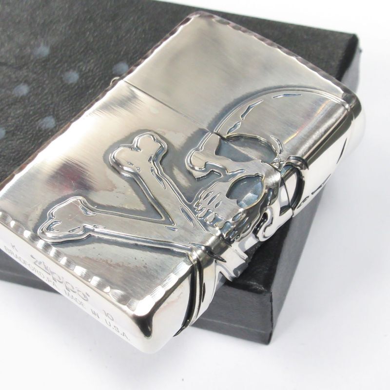 Zippo Skull Crossbones 3-sides Metal Oxidized Silver Plating Japan Limited  Oil Lighter