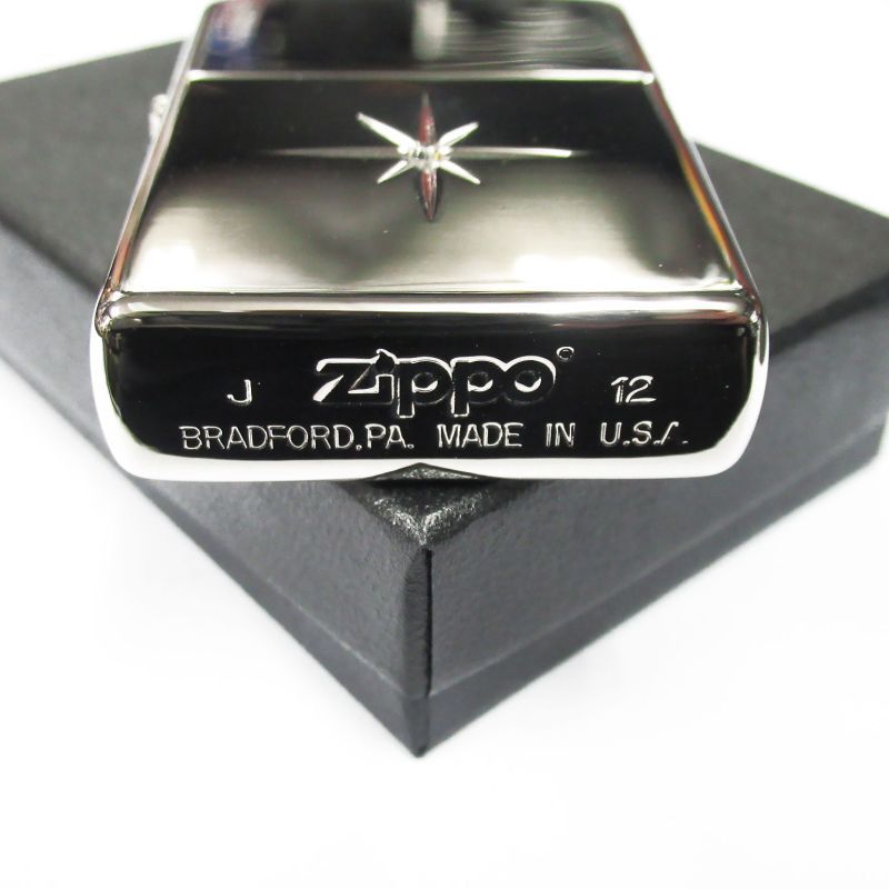 Vintage Zippo Star Deep Engraving Rhinestone Platinum Mirror 
