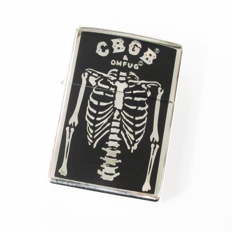 VIntage Zippo CBGB & OMFUG Logo Skeleton Silver Etching Japan Limited Oil Lighter